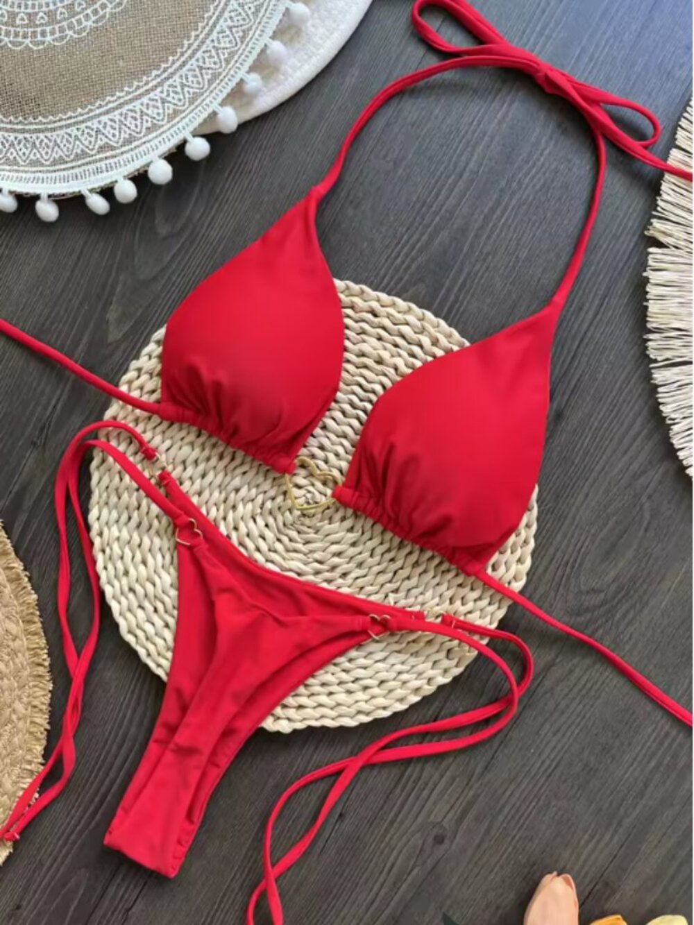 🔥 Sexy Red Triangle Bikini Set | Size Small | Brazilian Thong Swimwear 🔥